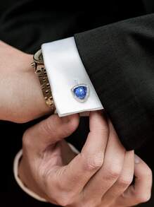 1 paio di gemelli in triangolo con borchie di alta qualità blu navy, accessorio di moda regalo da uomo