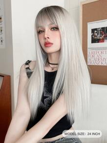 7JHH WIGS Tóc giả dài thẳng màu xám ombre tuyệt đẹp 24 inch cho phụ nữ, tóc giả tổng hợp mềm mại có mái, tóc chân tóc sẫm màu, phụ kiện tóc giả bằng sợi tổng hợp mềm mại tự nhiên chịu nhiệt, tóc giả đẹp hoàn toàn bằng máy cho bé gái, trang phục dự tiệc lễ hội âm nhạc, trang phục hóa trang Halloween, hoạt hình hoặc trang phục - Nhiều màu - Xem 4