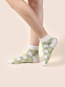 5pairs Women Plaid Pattern Breathable Fashionable Ankle Socks For Daily Decoration - Green - View 4