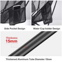 1張超輕質黑色網面透氣月亮椅,帶網袋和杯架,適合戶外露營 - 黑色 - 查看 6