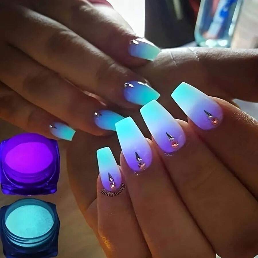 2box Luminous Pigment Powder, Neon Colors Bright Nail Polish Powder, Glow In The Dark Dust, Luminous Pigment Nail Art Decoration, Punk Gothic Fashion Nails - Multicolor - View 1