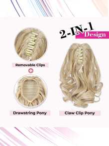 9英寸短髮辮金色波浪捲馬尾夾,自然合成髮料女士髮片 - Platinum - 查看 4