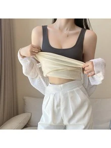 Vest nữ giữ nhiệt màu trơn - Màu xám đen - Xem 1