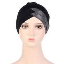 1pc Women's Solid Color Cross Turban Cap, Daily Wear Headwrap - Purple - View 3