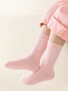 5 Pairs/pack Girls' Mid-calf Socks In Rose Pink Color Theme - Multicolor - View 9