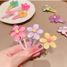 2pcs/set Pink Flower Hair Clips - Hot Pink - View 2