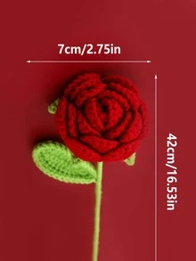 1pc Handmade Knitted Product Rose Shaped Diy Simulated Flower Woolen Thread Craft Decor Gift - Red - View 2