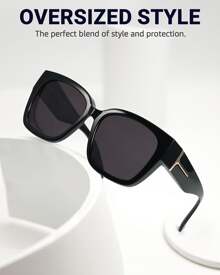 Lvioe 1 Par De Gafas De Sol Polarizadas Aptas Para Mujeres Y Hombres, Gafas De Sol Extragrandes Cuadradas Con Protección Uv Ls7511 Vintage Para Usar Sobre Las Gafas Regulares - Marco negro/lente gris polarizado - Ver 3