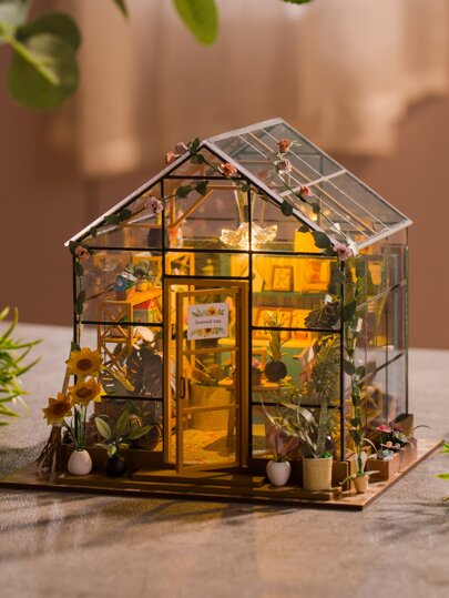 DIY miniatyrblomhus handgjort kit, 3D-pusselmonteringsbyggmodellleksak, heminredning för sovrum med möbler, trähantverkspresent, bästa alla hjärtans dag/födelsedagspresenten för kvinnor