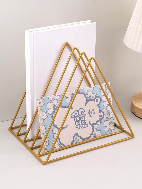 1pc Metallic Triangle Bookend, Simple Multipurpose Decorative Bookend For Office, Student Desk