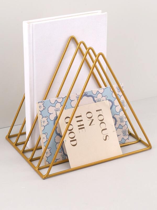 1pc Metallic Triangle Bookend, Simple Multipurpose Decorative Bookend For Office, Student Desk