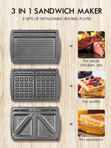 Yabano Sandwich Maker, Waffle Maker, Toaster And Electric Panini Press Grill With Non-Stick Coating Plate, Easy To Clean, Heating Up Fast, Black - 黑色 - 查看 3