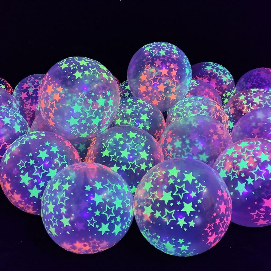20pcs/set 12 Inch Uv Neon Light Latex Balloons With Star, Heart, Dot, Fluorescent, Illuminating And Helium Design Party Decoration - Multicolor - View 1