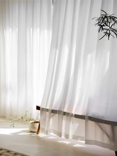 1pc Elegant Translucent & Opaque Dreamy Simple Luxury Window Curtain For Living Room Or Bedroom