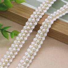 1yard Gold and silver pearl lace beaded ribbon DIY garment handmade accessories - Multicolor - View 2