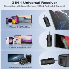 3合1無線領夾麥克風,適用於雙人直播、採訪、唱歌、視頻和音頻錄製,具有智能降噪功能,兼容蘋果、安卓手機和平板電腦、3.5mm接口相機(type-c充電線版本) - 1-2 - 查看 4