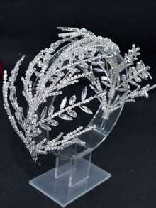 1pc Bridal Hair Accessory Silver & Golden Leafy Branch Design Headpiece With Rhinestone Decor - Silver - View 3
