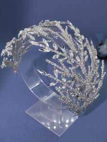 1pc Bridal Hair Accessory Silver & Golden Leafy Branch Design Headpiece With Rhinestone Decor - Silver - View 8