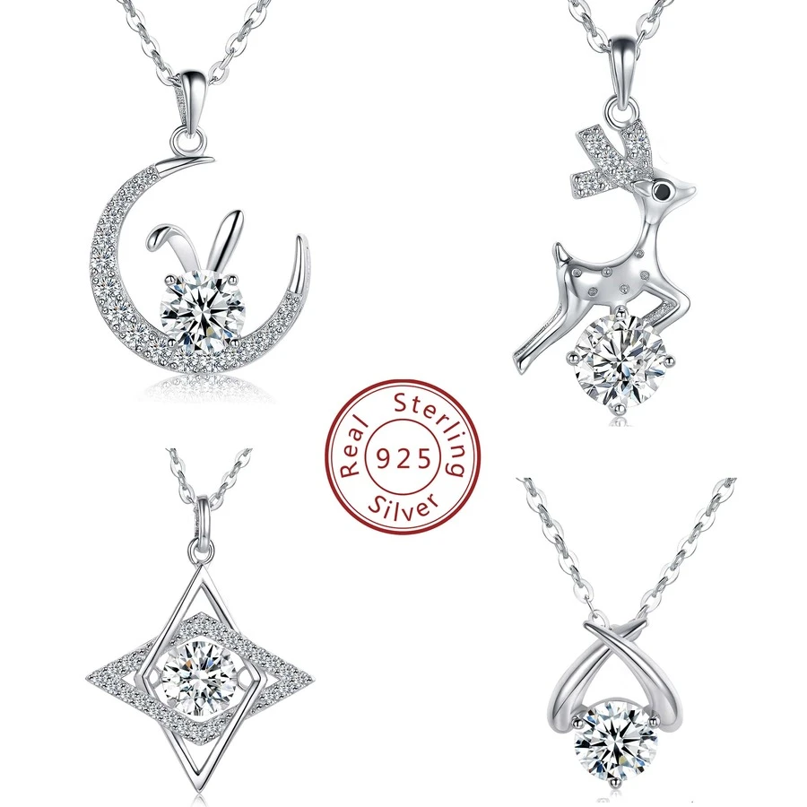 5毫米莫桑石925銀兔形項鍊,模擬鑽石女士18k白金鍍18英寸電纜環鏈生日禮物她的結婚週年紀念禮物女士珠寶