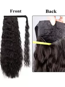 Tóc giả đuôi ngựa dài 18-30 inch màu đen, nâu và vàng, xoăn gợn sóng, có khóa dán, kiểu tóc bông xù, thích hợp cho phụ nữ và bé gái, dự tiệc và sử dụng hàng ngày. - Black-brown - Xem 5