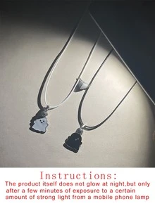 ATLVXJL Bộ 2 chiếc vòng cổ mặt dây chuyền hình trái tim hoạt hình dễ thương dành cho cặp đôi, có hạt phát sáng bên trong, dây da PU, quà tặng ngày Valentine. - Nhiều màu - Xem 7