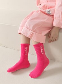 5 Pairs/pack Girls' Mid-calf Socks In Rose Pink Color Theme - Multicolor - View 2