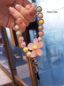 Blue Korean Style Beaded Flower Decoration Phone Lanyard Hand Strap Bag Accessory Keychain Bag Accessories Gift Gift Accessories Decor For Teen Girls Women College Students Rookies & White-Collar Workers Key Chain Charms Key Lanyard Wristlet Keychain