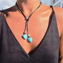 1入復古雙心形合金、壓克力和pu皮革項鍊,男女適用日常佩戴