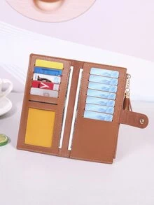 双折长款钱包 简约钱包 带手机袋和卡槽 女士人造皮革拉链零钱包 超薄轻便 便携式现金 身份证 信用卡 双折槽 硬币袋 短款钱包 小包 小钱包 口袋钱包 生日礼物 周年纪念 圣诞节 情人节 情侣 女性 女士 女孩 青少年 适合大学生 在校学生 - 棕色 - 查看 5