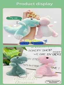 1pc Pink Dinosaur Plush Toy Keychain, Cute Car Keyring, Cartoon Doll For Backpack Decoration, Key Holder For Children, Small Gift - Pink - View 8