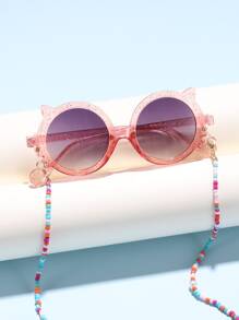 1 副女士 10-14 岁中童卡通猫耳圆形时尚眼镜和 1 条眼镜链 - 淺粉色 - 查看 2