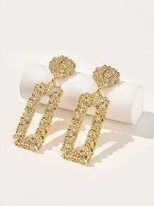1pair European And American Style Gilded Heavy Metal Rectangle Dangle Earrings, Fashionable Long Design For Women's Daily Wear - Gold - View 3