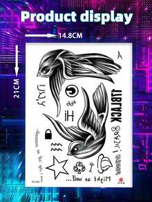 1 Pegatina Temporal De Tatuaje De Moda Con Estampado Geométrico De Pájaro De Múltiples Elementos Para Brazo, Pecho Y Hombro - Negro - Ver 5