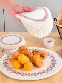 100pcs/Pack, 16cm/6.3in White Greaseproof Doily Lace Paper, Round Disposable Table Mats With Printed Fast Food Oilproof Plate Mats For Wedding, Birthday, Cake, Dessert, Tableware Food Decor Air Fryer Kitchen Air Fryer Liners Air Fryer Paper Airfryer Air Frier