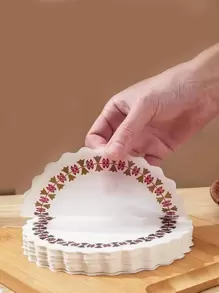 100pcs/Pack, 16cm/6.3in White Greaseproof Doily Lace Paper, Round Disposable Table Mats With Printed Fast Food Oilproof Plate Mats For Wedding, Birthday, Cake, Dessert, Tableware Food Decor Air Fryer Kitchen Air Fryer Liners Air Fryer Paper Airfryer Air Frier