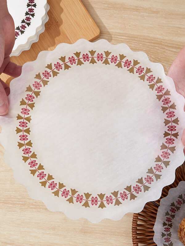 100 قطعة / عبوة، 16 سم / 6.3 بوصة من ورق فويل دويلي الأبيض، حصيرة مستديرة ومنديل مطبوع للأغذية السريعة المقاوم للزيوت، قابلة للتصرف للحفلات مثل حفلات الزفاف وأعياد الميلاد والكعك والحلويات وديكور المائدة، حشوات الهواء ، أوراق تحميص الهواء للمطابخ