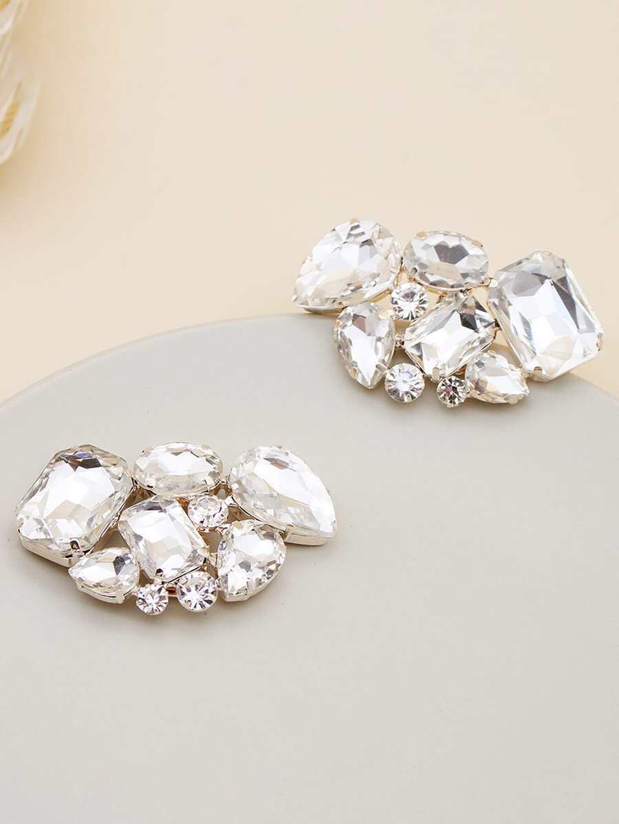 Hebilla De Cordón Desmontable Con Diseño Simétrico De Diamantes De Imitación Clásicos 2 Uds. - Plateado - Ver 1