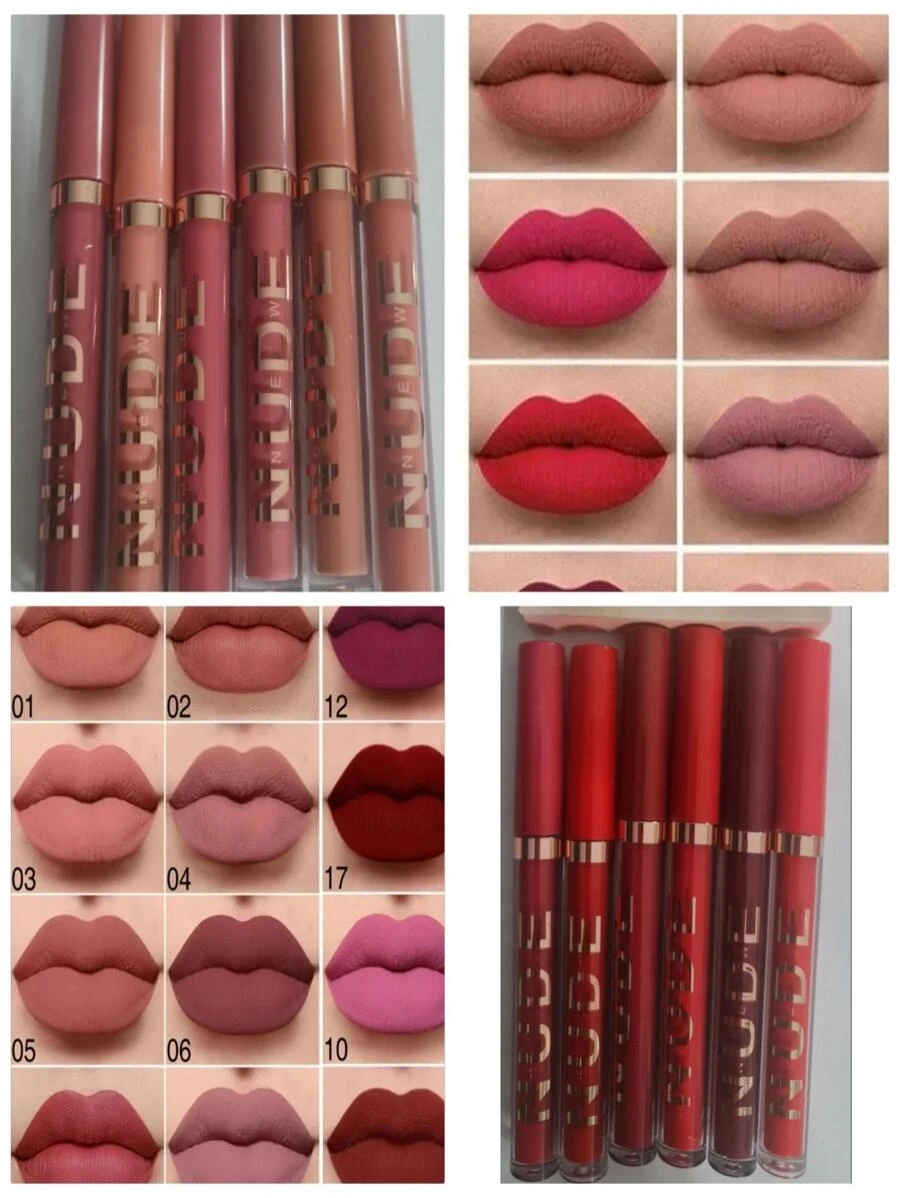 Set 6 Labiales Nudes Mate Indeleble Tonos Rojos Rosas Nudes  Colores Al azar - Rosa - Ver 1