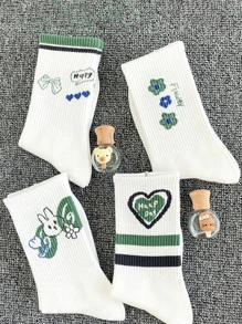 3 双女士四季休闲卡通印花中筒袜，款式可能有所不同（绿色和白色） - 彩色 - 查看 5
