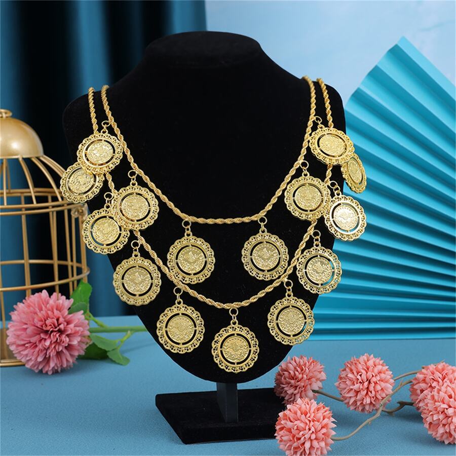 1 Miếng Cô dâu Huy hiệu tiền xu) Dây chuyền Hai lớp Thiết kế Màu vàng Hợp kim kẽm Tinh tế Khắc Huy hiệu Vật rủ xuống Đối với Truyền thống Lễ hội , Lễ cưới , Buổi tiệc Dịp Hoàng gia - Vàng - Xem 1