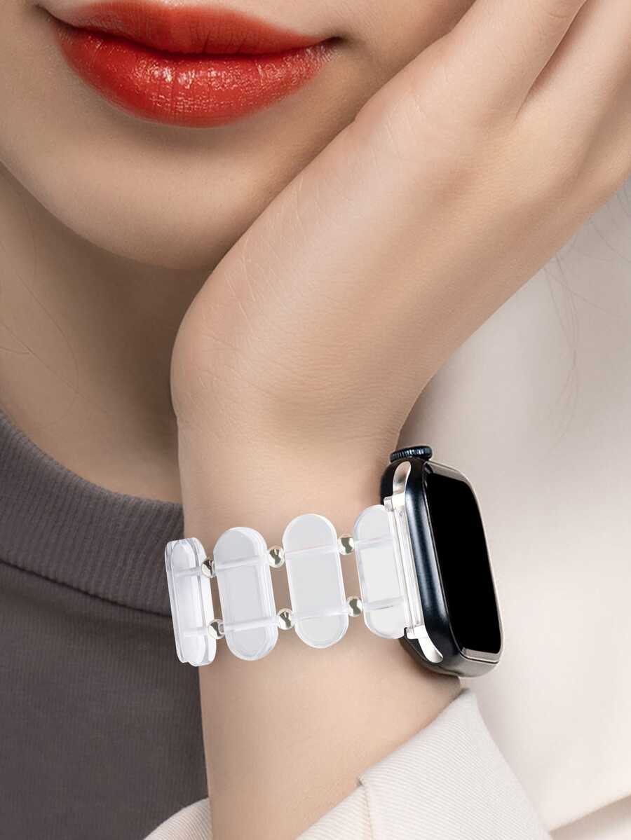 1 Miếng Của phụ nữ Đúng mốt Tối giản Đàn hồi Vòng tay cườm Dây đeo đồng hồ , Nhẹ , Không thấm nước , Khả năng chống xước , Kích thước 38/40/41/42/44/45/49mm , Tương thích với Apple 8/7/6/5/4/3/2/1 - Trong sáng - Xem 1