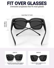 Lvioe 1 Par De Gafas De Sol Polarizadas Aptas Para Mujeres Y Hombres, Gafas De Sol Extragrandes Cuadradas Con Protección Uv Ls7511 Vintage Para Usar Sobre Las Gafas Regulares - Marco negro/lente gris polarizado - Ver 4