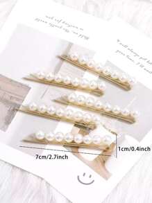 5pcs Women's Elegant Faux Pearl Hair Clips Hair Accessories - White - View 4