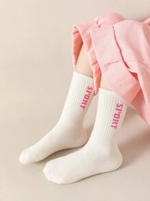 5 Pairs/pack Girls' Mid-calf Socks In Rose Pink Color Theme - Multicolor - View 6