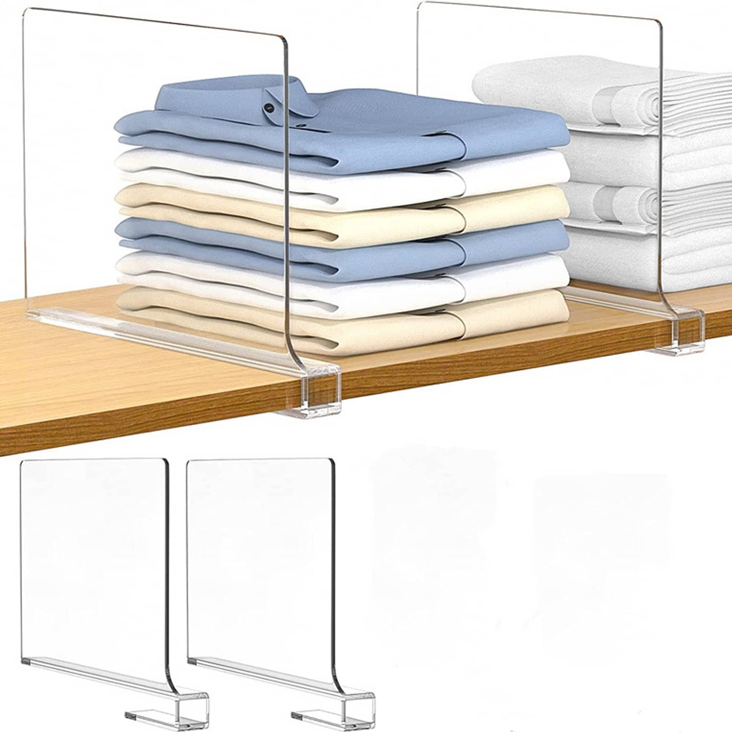 8 Séparateurs D'Étagère Acrylique Transparent 30x20cm - Organisateur Armoire/Placard - Clip-On