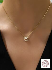 1件个性化时尚925银镶嵌立方氧化锆锁骨链项链，女士日常佩戴及节日装饰礼品