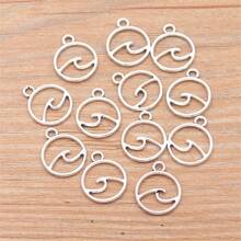 30 Piezas Colgantes De Amuletos De Plata Antigua Hechos A Mano En Forma Redonda De Ondas Oceánicas Para La Fabricación De Joyas Y Aretes Diy