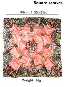 1pc Leopard Chain Pattern Chiffon Scarf For Head, Neck Or Bag Decoration - Dusty Pink - View 2
