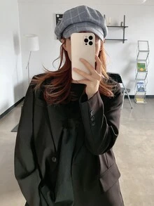 1頂女式貝雷帽，多功能時尚方格八角帽，大型頭帶棒球帽，垂直條紋畫家帽，別緻報童帽，適用於所有場合 - 霧霾藍 - 查看 2