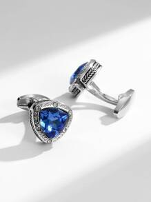 1 paio di gemelli in triangolo con borchie di alta qualità blu navy, accessorio di moda regalo da uomo